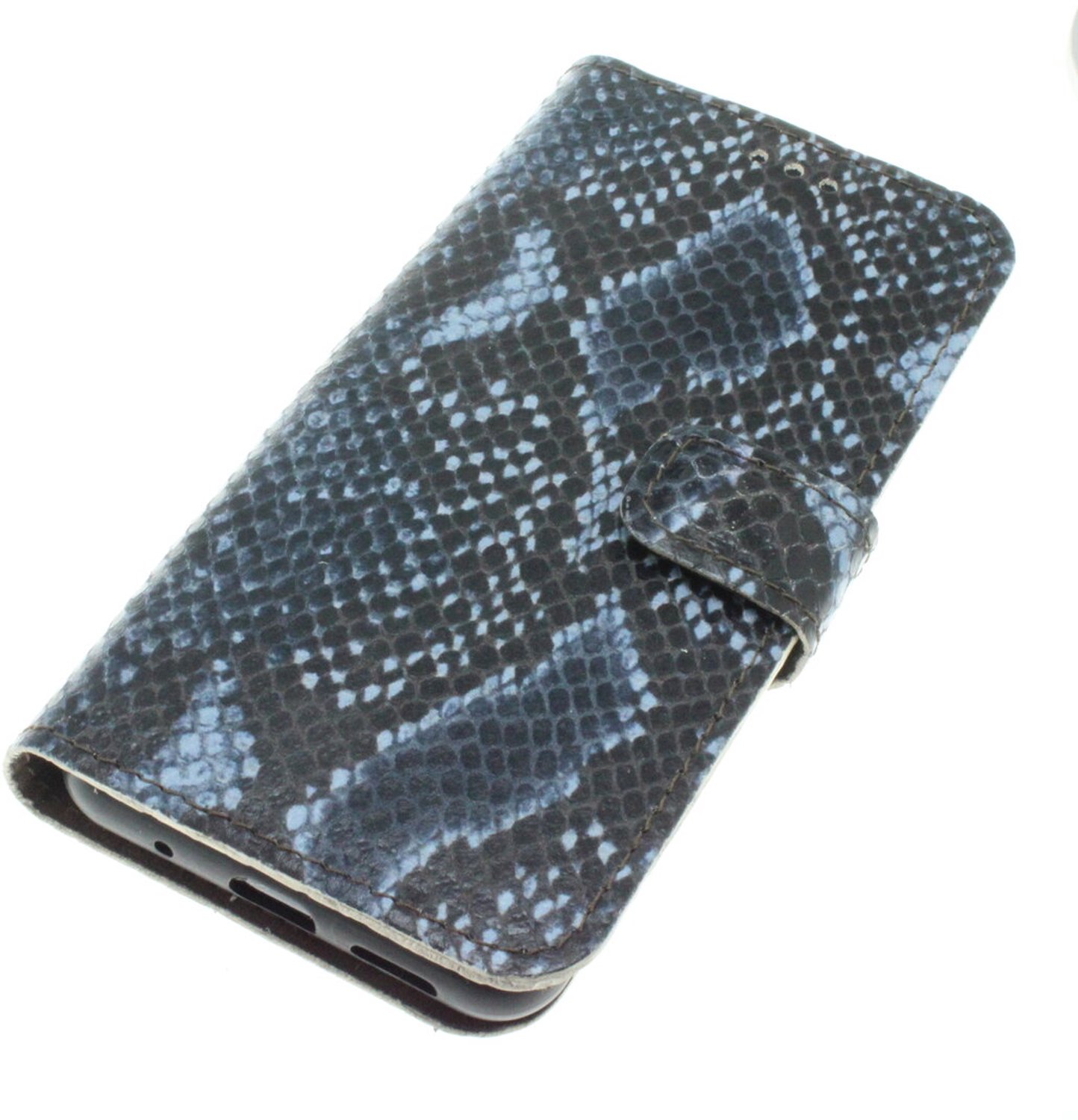Apple iPhone Air blauwgrijze slangenprint geitenleer hoesje Nr-64