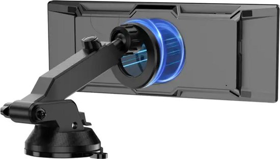 AutoSky display op een verstelbare zuignaphouder met blauwe magnetische verlichting aan de achterzijde.