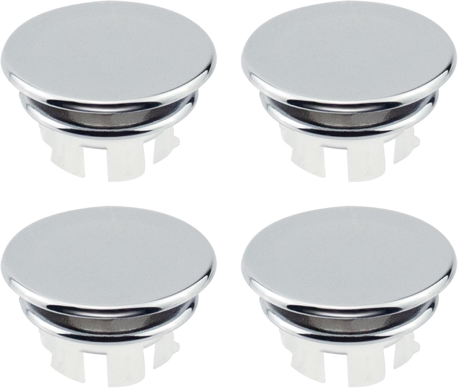 Afvoerpluggen - 4-delige set afvoerdeksels - Afvoerringen voor gootsteenoverloop - Afvoerringen met ronde openingen van 33 mm diameter - Geschikt voor openingen met een diameter van 22-24 mm - Zilver