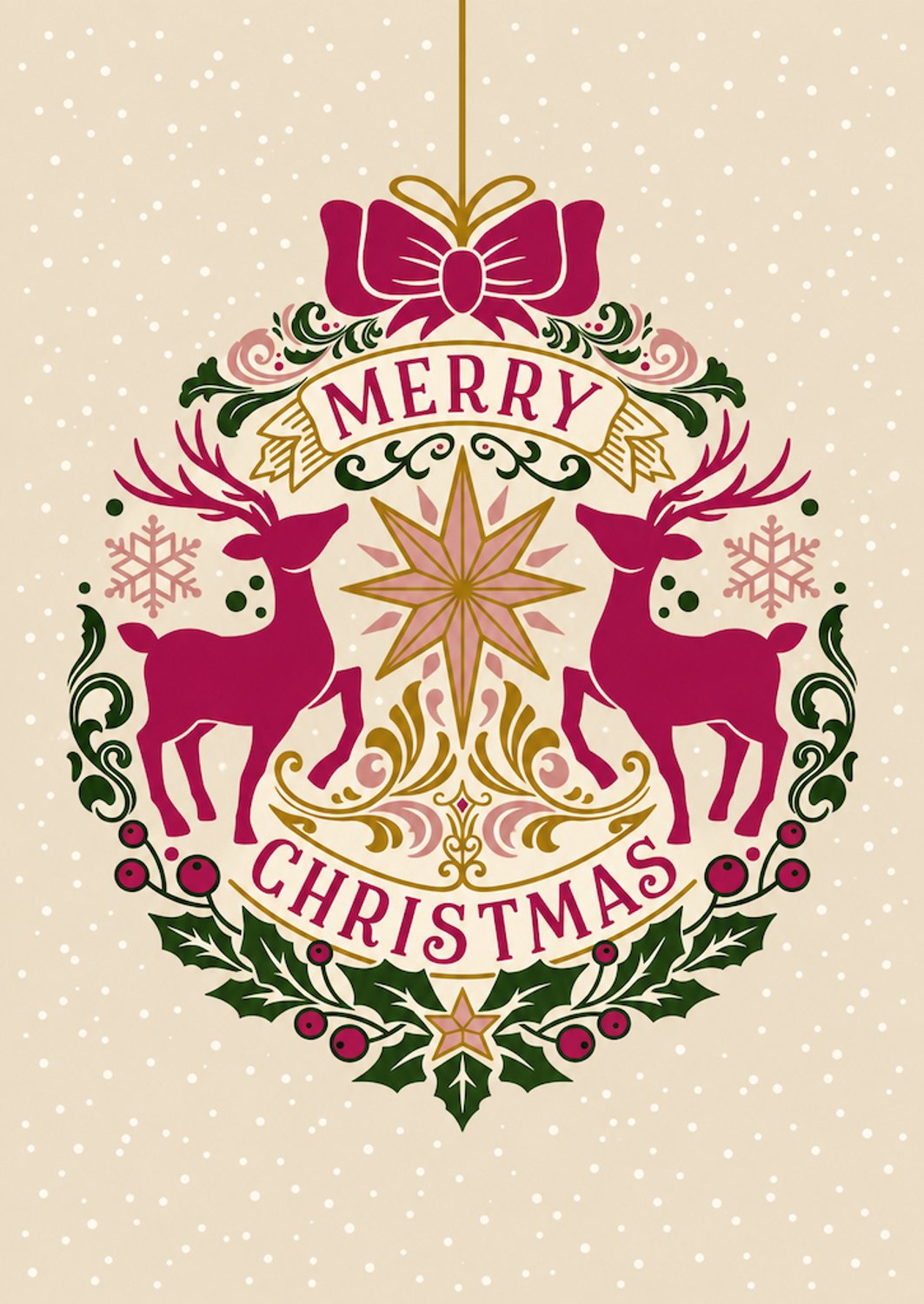 Kerstkaart Merry Christmas kerstbal met rendieren – A6 kaart
