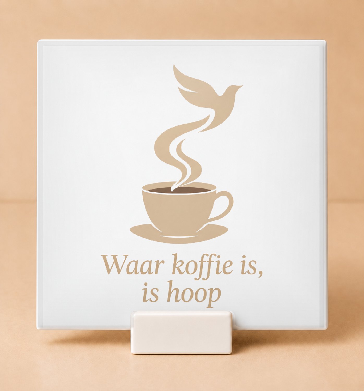 Bedruk King Vintage botanische Tegel "Waar koffie is, is hoop" – Sfeervolle koffietegel voor koffie- en plantenliefhebbers - 15 x 15 cm met houder Wit