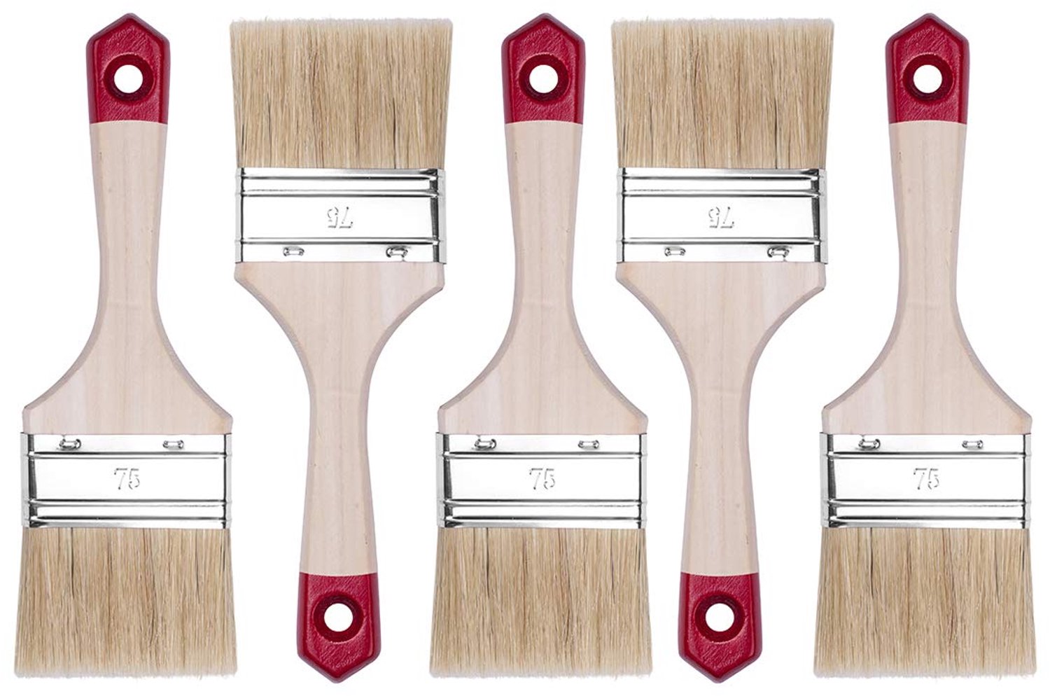 Platte kwasten 75 mm - 5-delige set - natuurlijke lichte haren en kunstvezels - ideaal voor diverse verfsoorten - ServiceTopper