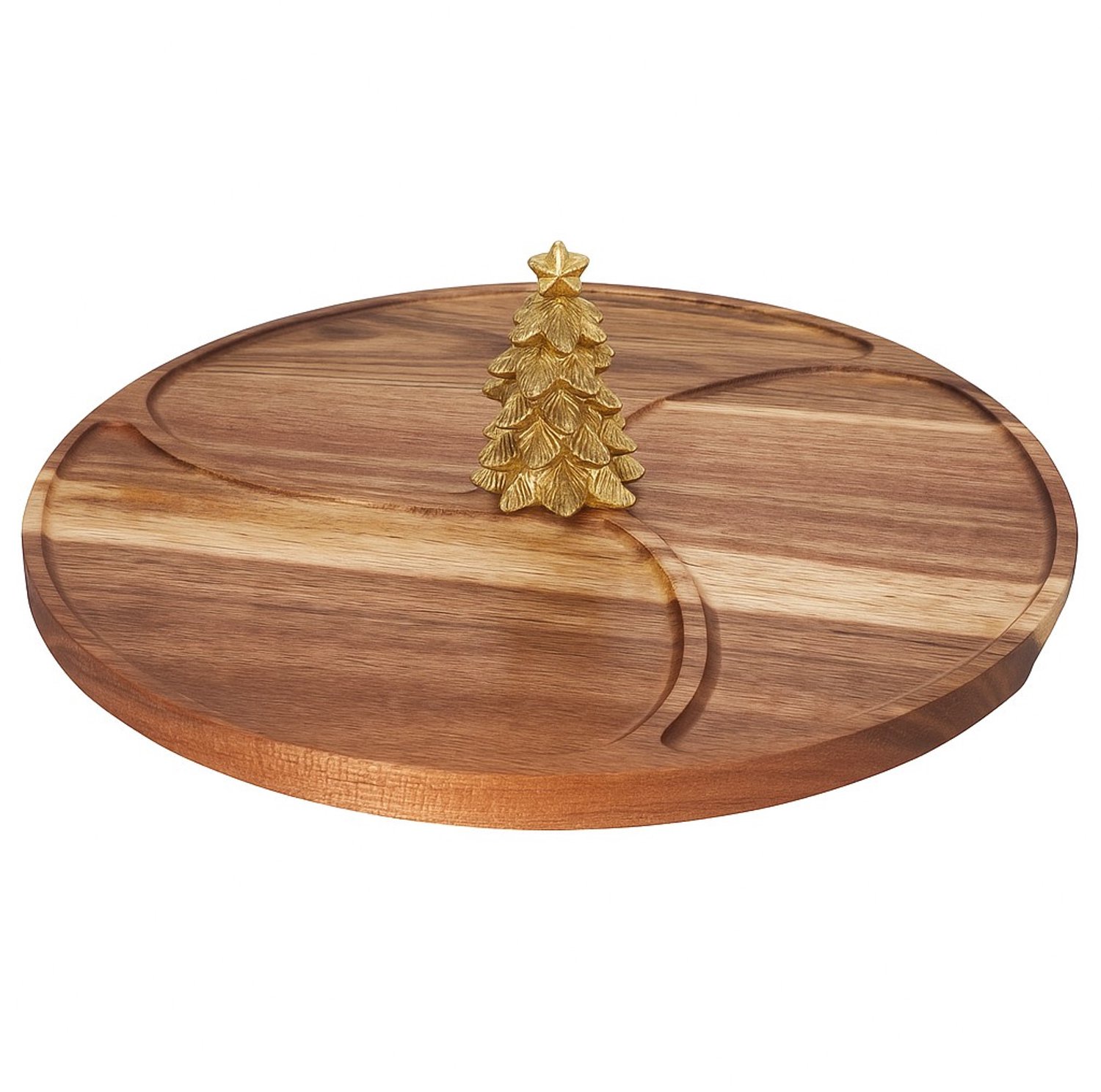 EH Excellent Houseware - Ronde serveerplank voor snacks NEVESSA, decoratieve kerstboom, acaciahout, Ø 28 cm