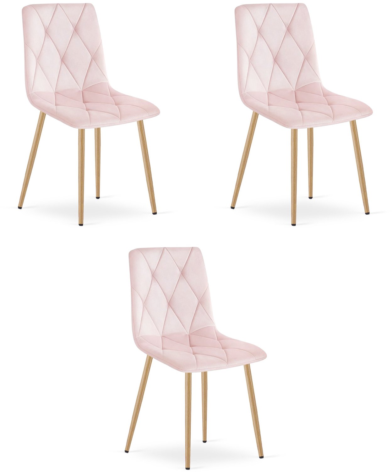 LEOBERT LIBRA Eetkamerstoelen – Set van 3 – Groen Velvet – Houten Poten – Comfortabele Gestoffeerde Zitting – Modern Design – Velvet Stoel voor Woonkamer, Keuken en Eetkamer – Max. 110 kg per Stoel