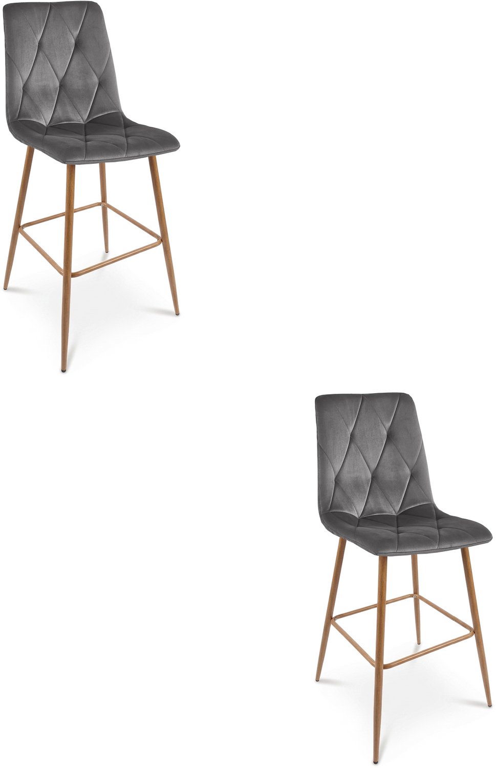 LEOBERT LIBRA Barkrukken – Set van 2 – Donkergrijs Velvet – Eikenkleurige Metalen Poten – Met Rugleuning – Met Voetsteun – Modern Design – Voor Keukeneiland, Bar en Keuken
