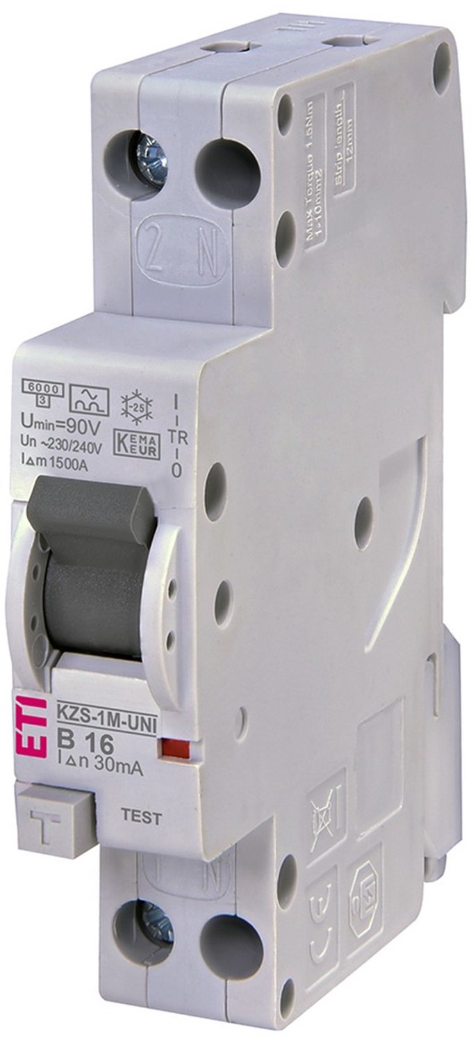 ETI aardlekautomaat 1-polig+nul 16A B-kar 30mA (432000274)