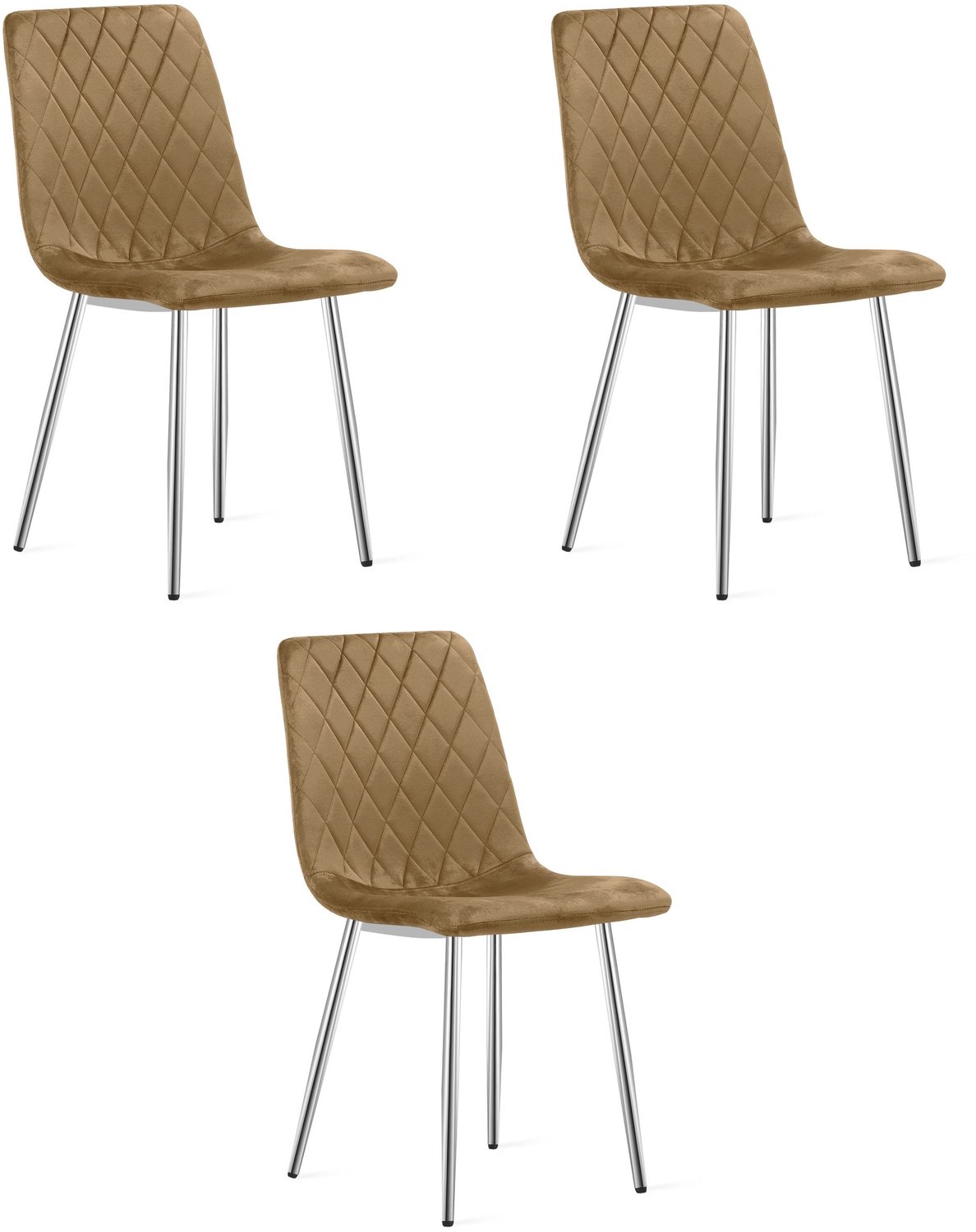LEOBERT TURIN Eetkamerstoelen – Set van 3 – Groen Velvet – Metalen Poten – Comfortabele Ergonomische Zitting – Modern Design – Velvet Stoel voor Woonkamer, Keuken en Eetkamer – Max. 110 kg per Stoel