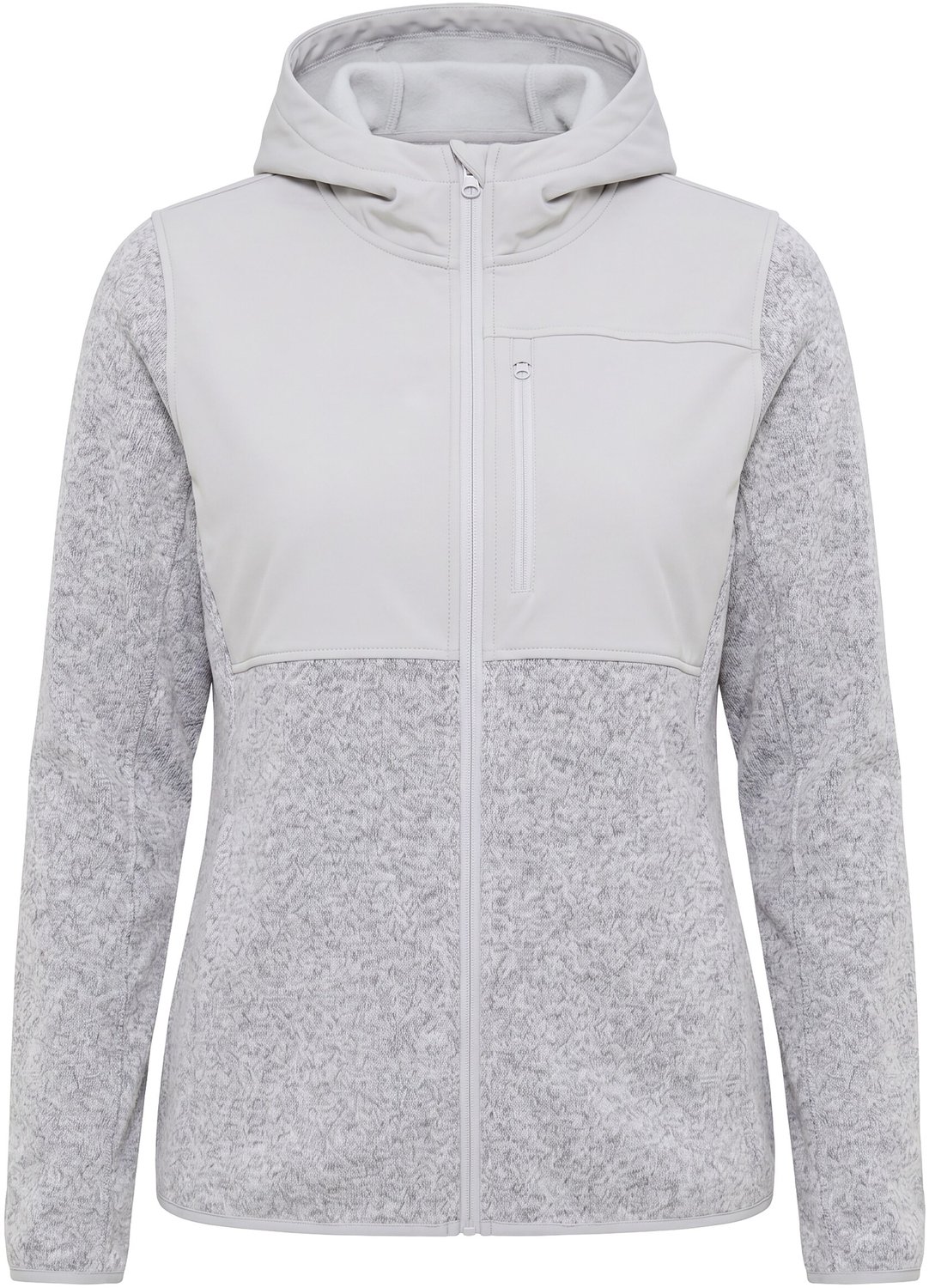 Ulla Popken - Dames - Gebreid fleecejack softshell-beleg capuchon lange mouwen - Lichtgrijs - Maat 42+