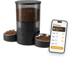 AnimalAesthetics Automatische Voerbak Kat en Hond 3L - Voerautomaat met App - 2 RVS Bakjes - Zwart