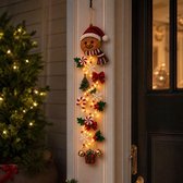 Verlichte Kerstdeurhanger - Gingerbread Man Peperkoekmannetje - Kerstdecoratie voor Deur, Muur & Raam - Verticale Kerstversiering - Rustieke Stoffen Decoratie - Feestelijke Kerstdecoratie voor Binnen