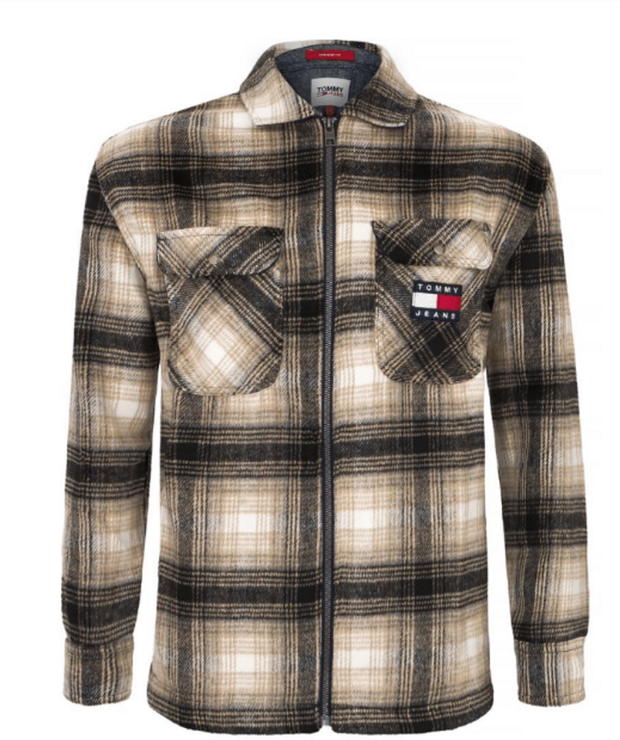 Tommy Jeans Heren Overshirt Check Zip ruit Zwart