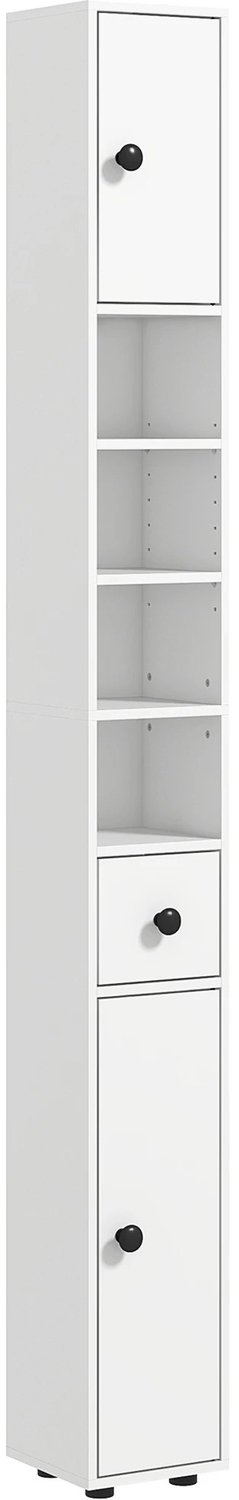 MokoHub Badkamerkast met 1 Lade, 5 Planken en 2 Kasten - Woonkamer - Slaapkamer - Max. 30 kg - 20x20x180 cm - Wit