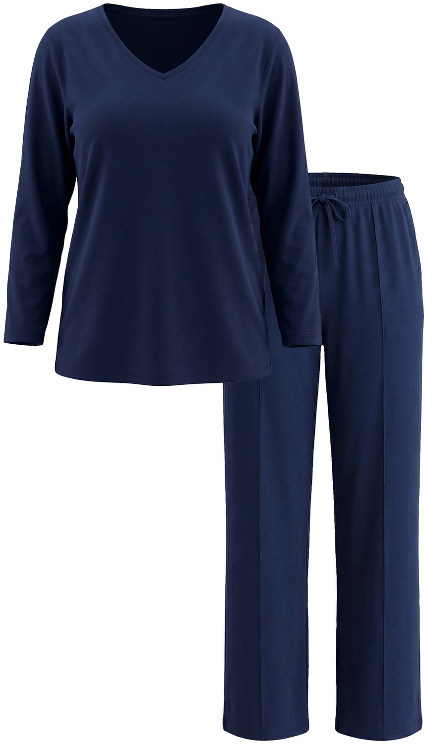 Ulla Popken - Dames - Pyjama siernaden V-hals 3/4-mouwen - Nachtblauw - Maat 54+