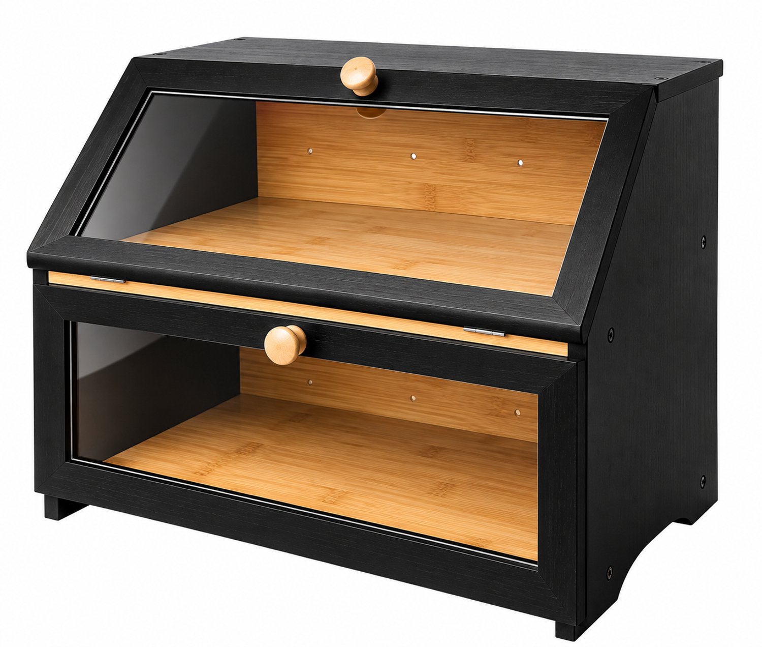 Sellino Brooddoos - Vershouddoos - Broodtrommel met 2 Lagen - Vershouden - Opslag van Brood - 39 x 25 x 32 cm - Zwart - Bamboe