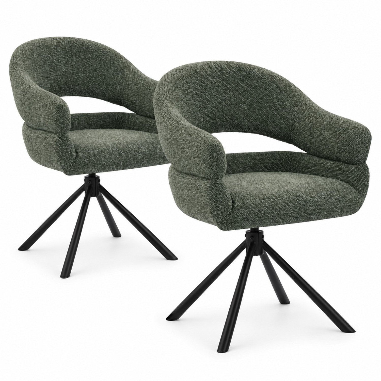 DS4U - - Bibi armstoel met terugdraaifunctie - Set van 2 - Groen - Stof