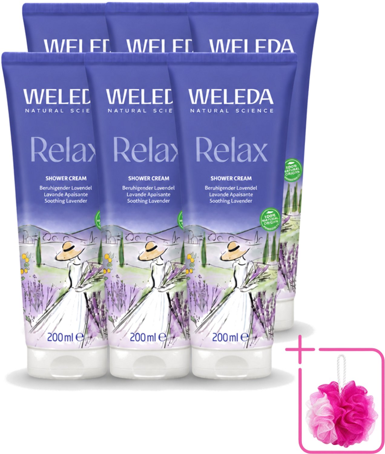 6 x WELEDA - Douchecrème Aroma Shower Relax - 200 ml - Bulkverpakking - Douchecrème - Douchemop - Ontspanning