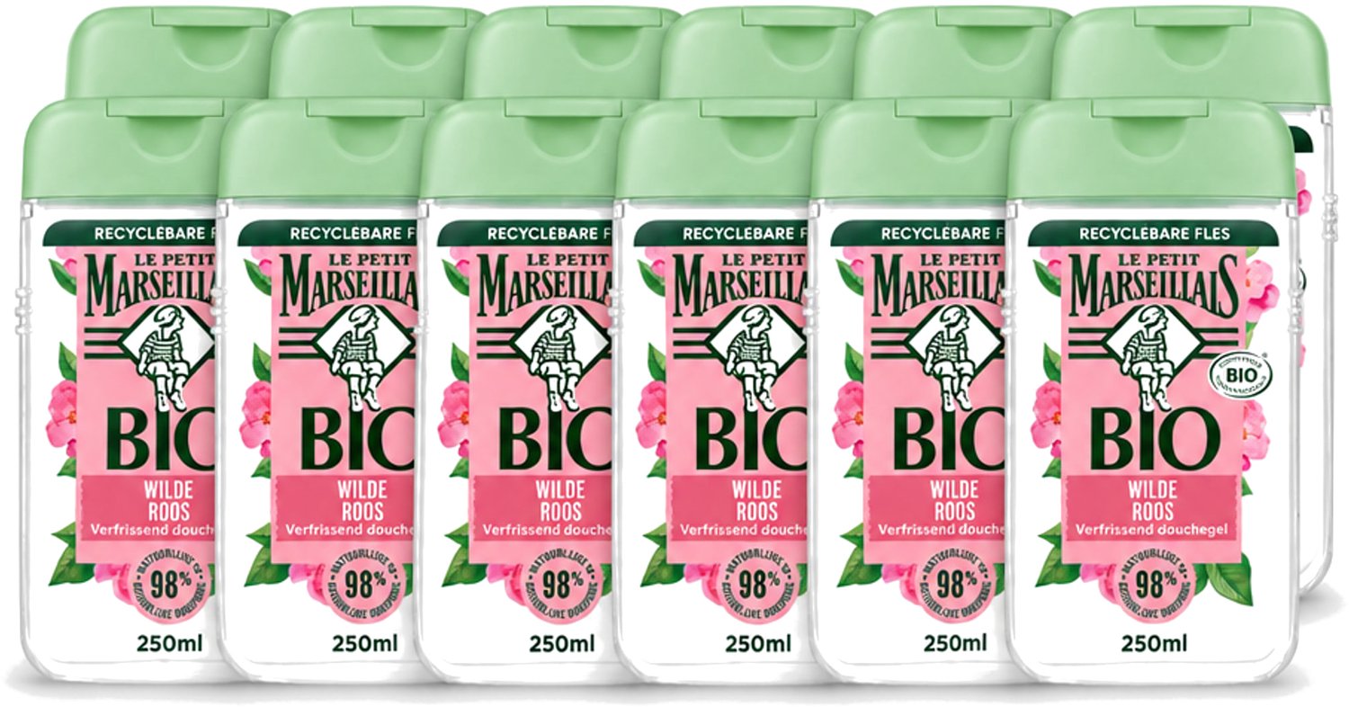 12 x Le Petit Marseillais – Douchegel – Bio Wilde Roos – Verfrissend – 250 ml - Voordeelverpakking - 12 stuks