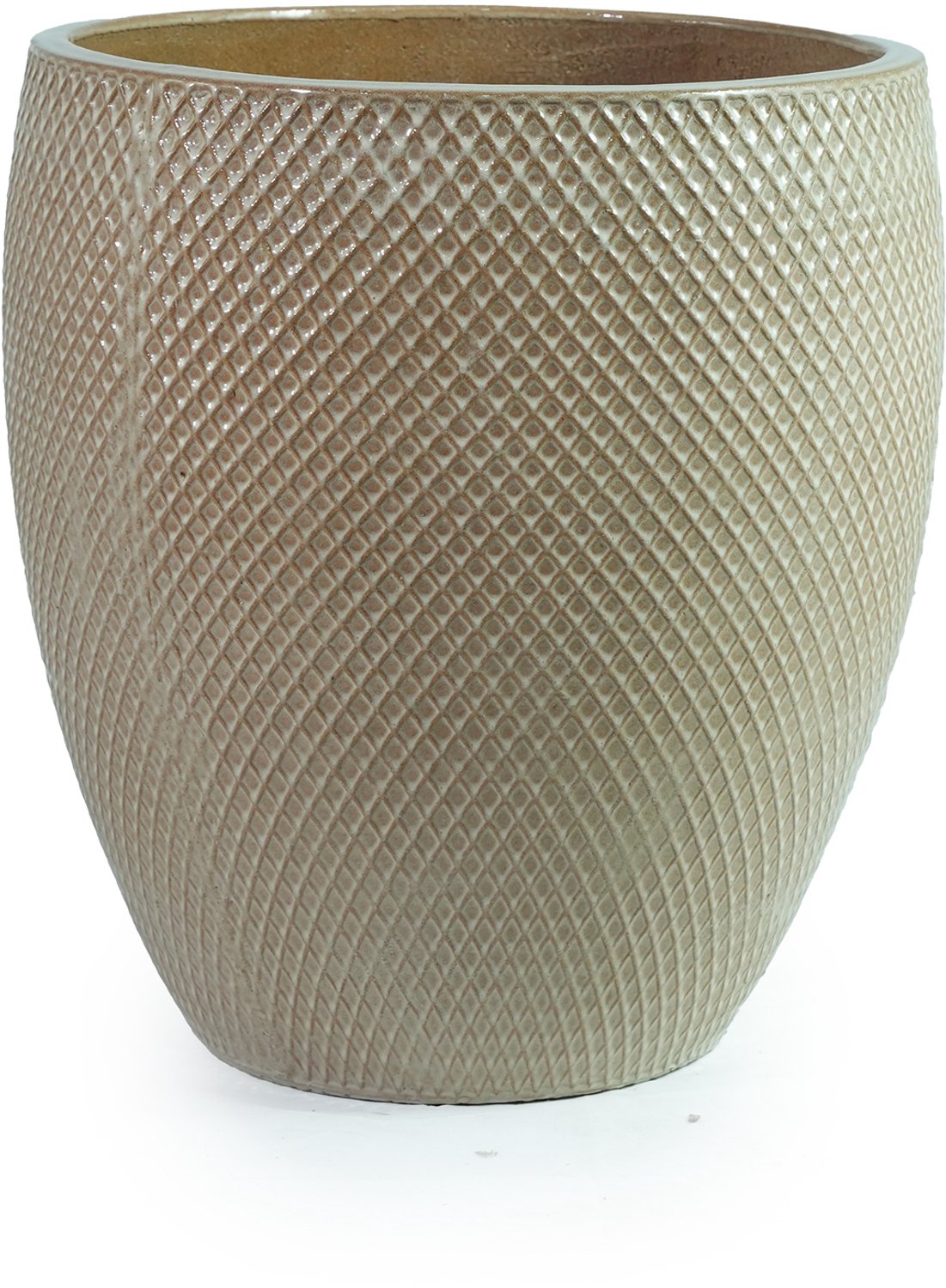 SONNENH Keramische bloempot - Ø 46 cm - 53 cm hoog - Beige-crème met fijn ruitreliëf - Afwateringsgat
