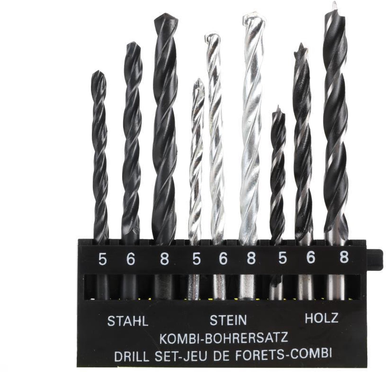 Boorset hout, metaal en steen - 9 boren - 5, 6 en 8 mm - Opbergdoos
