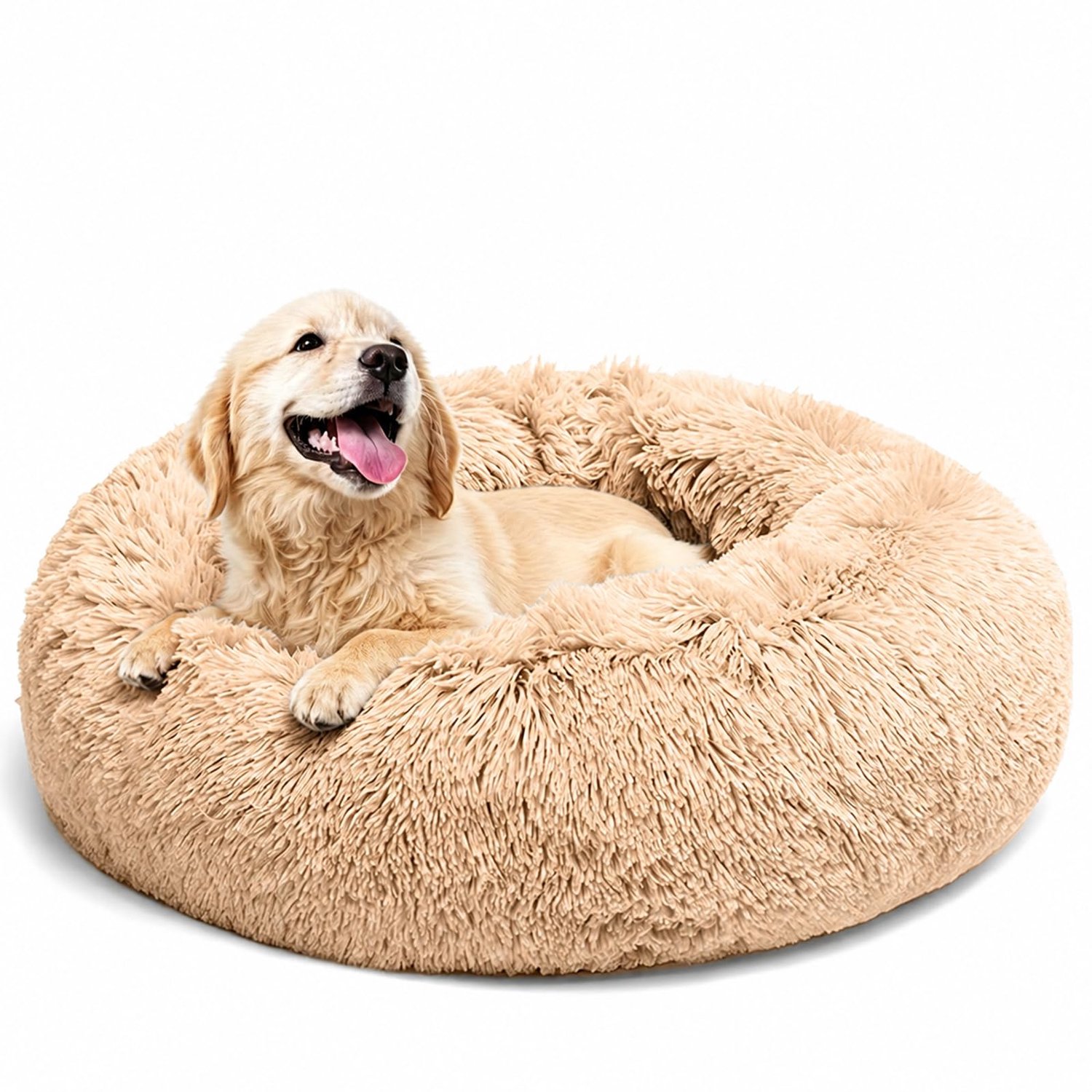Ronde Pluche Hondenmand – Wasbare Dierenmand met Antislip Bodem – 60 cm – Kameelkleurig