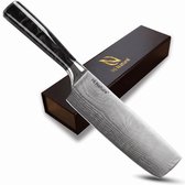 HI NATURE™ Koksmessen - Professioneel Nakiri Mes 17 CM Lemmet - Koksmes japans - Chef knife Damascus Patroon - Hakmes - Keuken Mes - Japans Snijmes | Ergonomisch Handvat keukenbijl - Japanse messen - Zwart