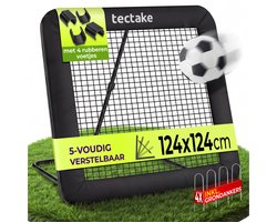 tectake® Verstelbare Voetbal Rebounder - 124 x 124 cm - Tchouk Bal Rebound Bord - Handbal Bouncer Net - Kickback voor Binnen en Buiten - Weerbestendig - Inclusief 4 Grondankers