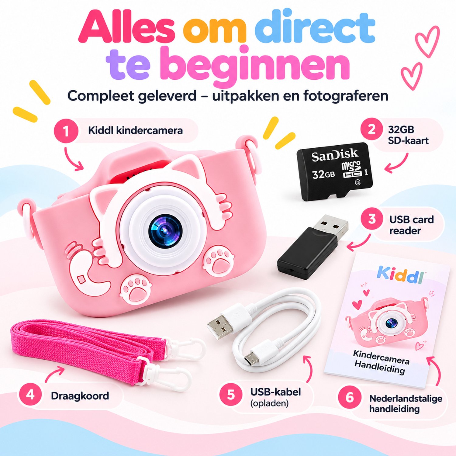 Kiddl Kindercamera – Digitale Camera voor Kinderen – 32GB SD-kaart – Selfiecamera – Foto & Video – Nederlands Menu — afbeelding 8