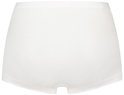 Achterkant van witte dames short met gladde tailleband.