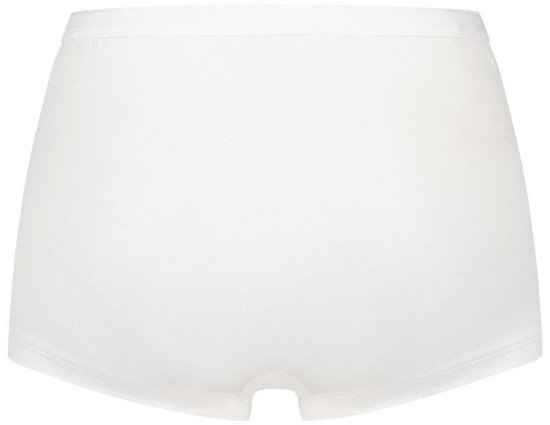 Achterkant van witte dames short met gladde tailleband.
