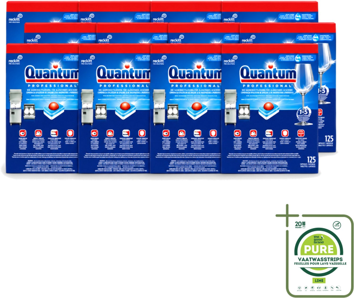 12 x Finish – Vaatwastabletten – Quantum Pro All-in-One – 125 Capsules - Grootverpakking - Vaatwasstrips - Vaatwastabletten - Professionele Vaatwasser - Korte Wascycli - Reinigingskracht - Hygiëne
