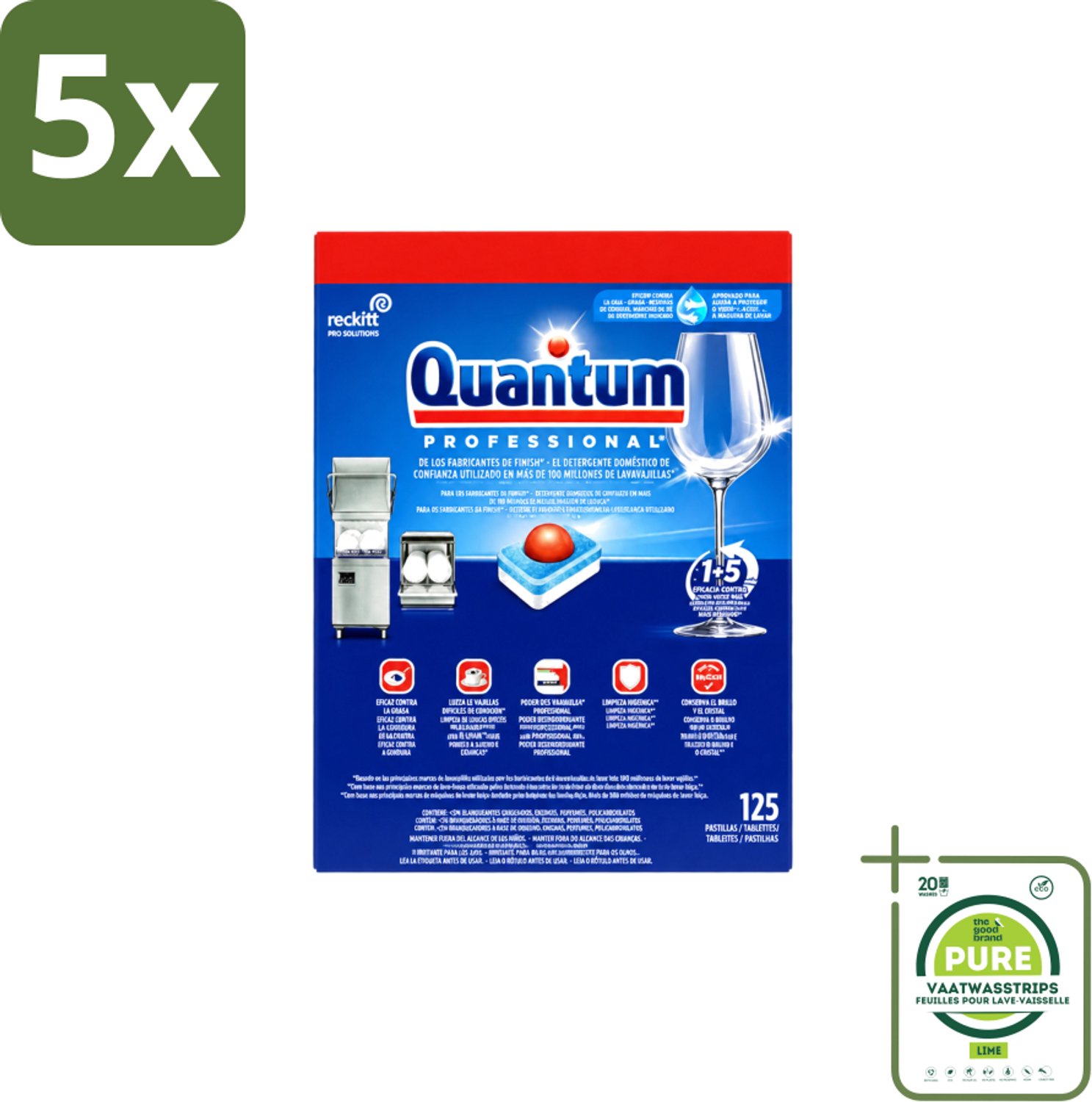 5 x Finish – Vaatwastabletten – Quantum Pro All-in-One – 125 Capsules - Grootverpakking - Vaatwasstrips - Vaatwastabletten - Professionele Vaatwasser - Korte Wascycli - Reinigingskracht - Hygiëne