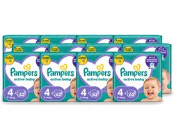 12 x Pampers – Luiers – Active Baby Maat 4 (9-14 kg) – 62 Luiers - Voordeelverpakking - 12 stuks