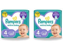 2 x Pampers – Luiers – Active Baby Maat 4 (9-14 kg) – 62 Luiers - Voordeelverpakking - 2 stuks