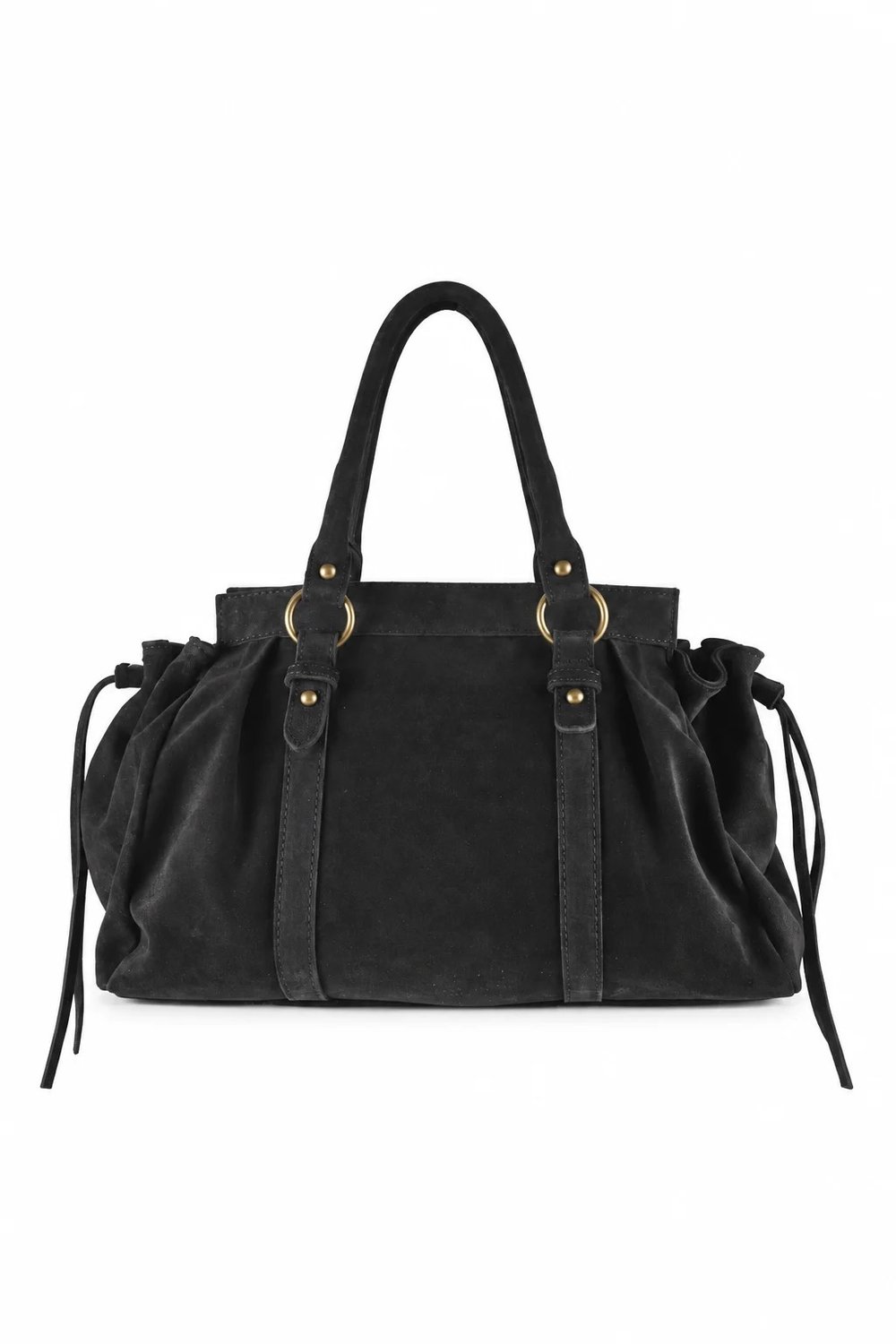 Damestas - Echt Suede - 53 x 27 x 10 cm - Schoudertas - Lederen handtas - Suède zwart - Ruime tas.