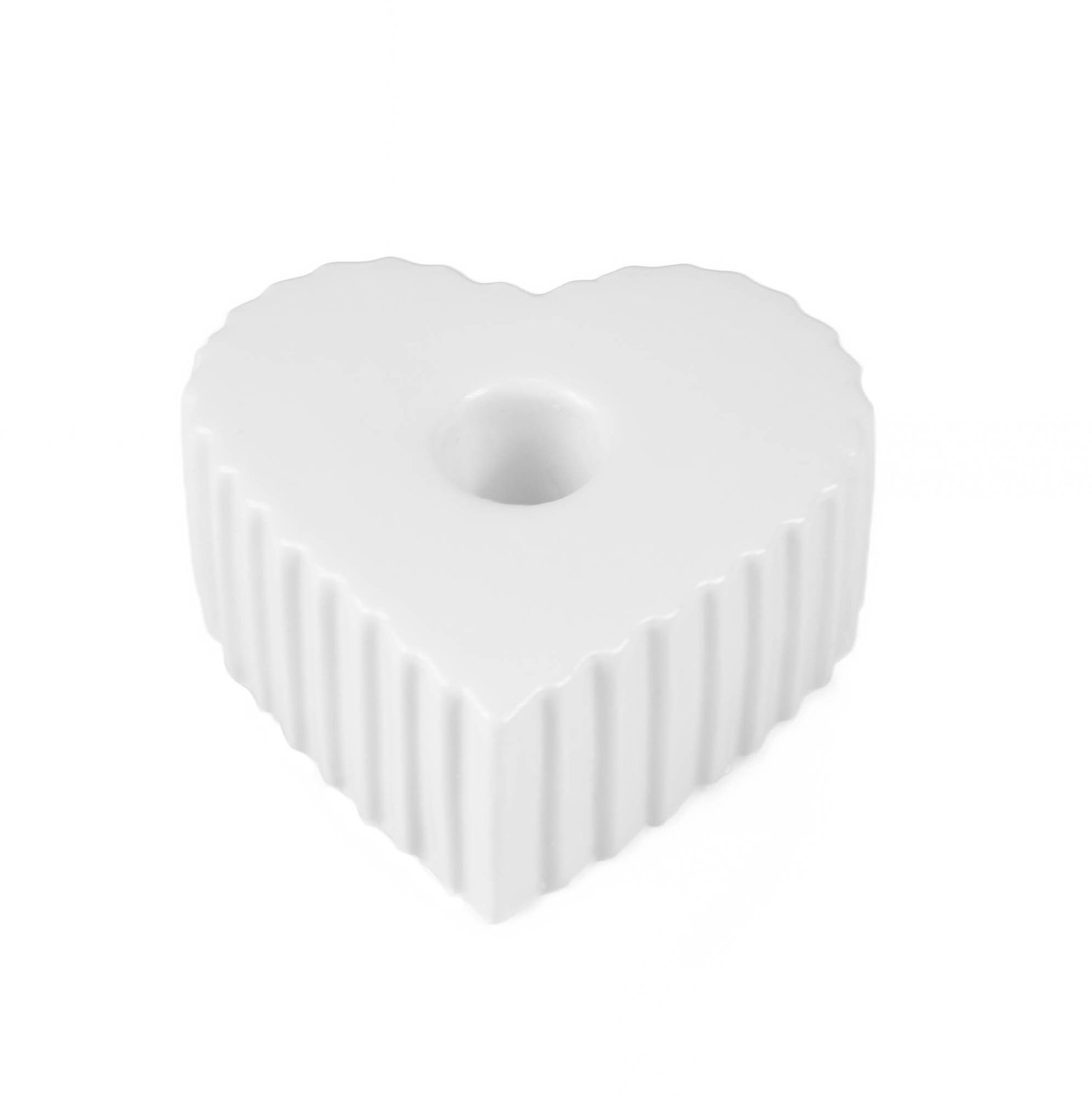 Boltze Home Keramische kaarshouder voor lange kaars in de vorm van een hart ANIMA, 4 x 9 cm - wit