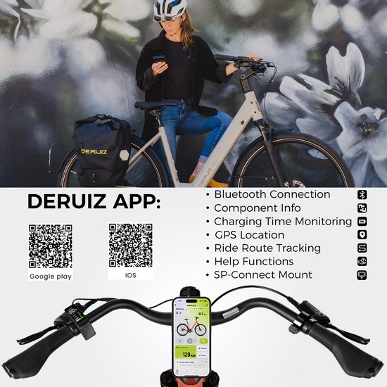 DERUIZ Turmali Comfort E-bike Dames Heren-28 inch-360 Wh- 250 W-40 Nm- Lage instap-Comfort City E-bike- GATES riemaandrijving- Amandelwit — afbeelding 5