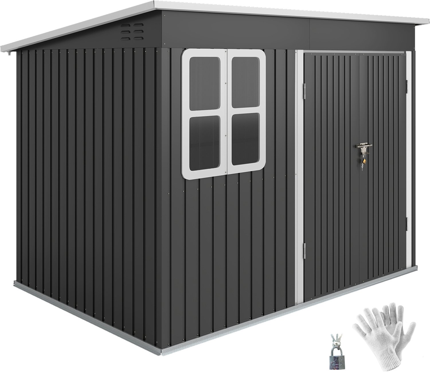 Outsunny-Gartenschuppen-Verzinkter Stahl-260L x 177B x 190H cm-Dunkelgrau