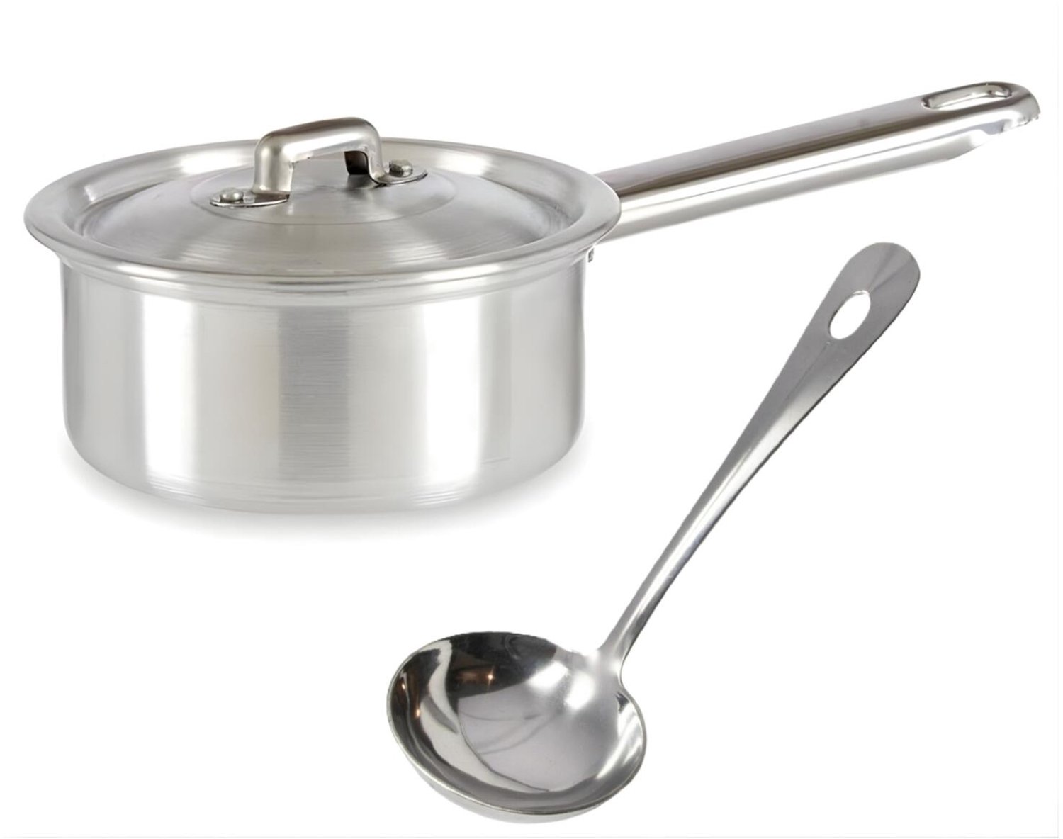 Steelpan en Sauslepel - D12 cm - 0,6L - zilver - aluminium/rvs - jusplan/sauspan - pannen