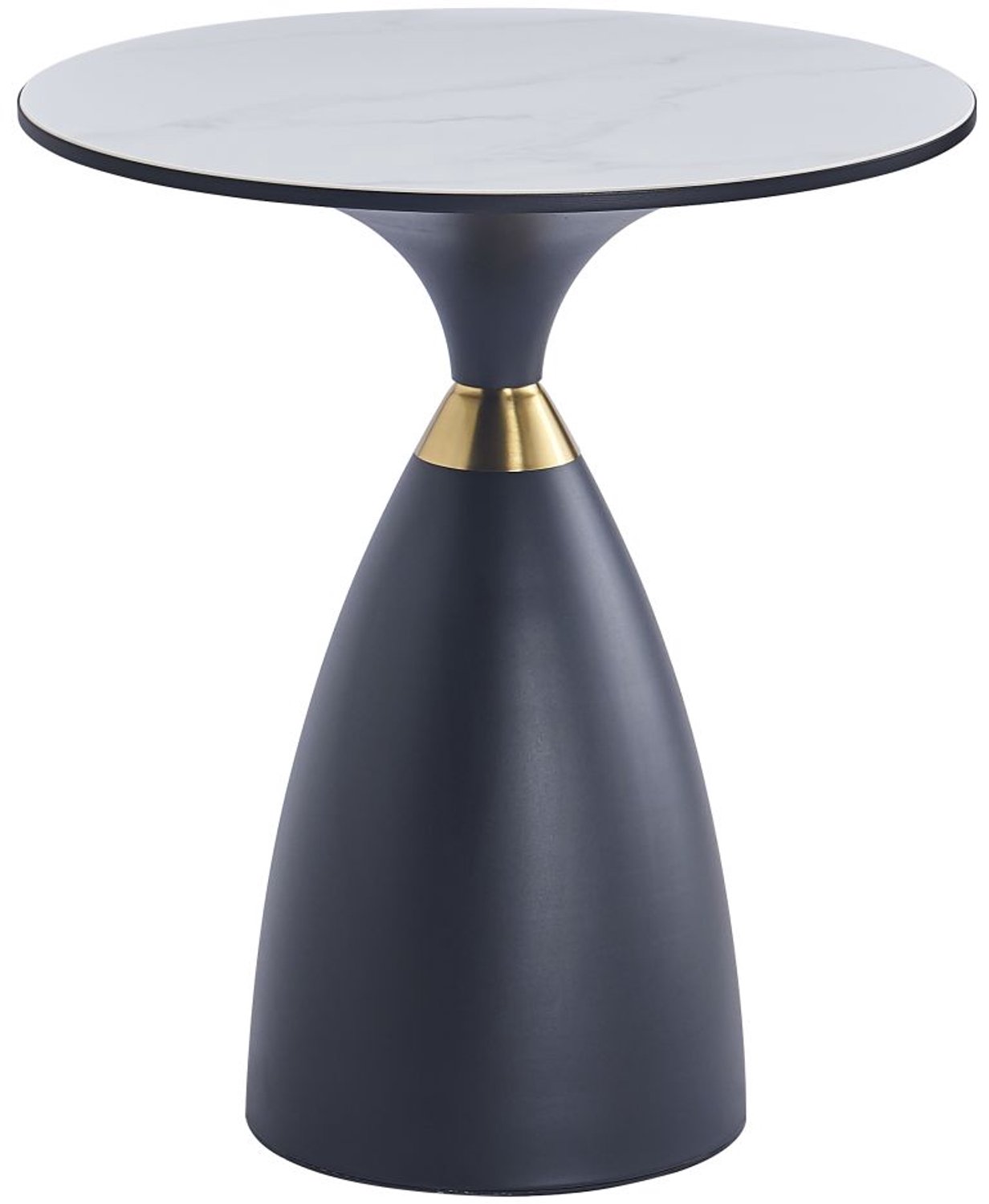 Furnitex L21-FX - Salontafel - Rond blad van wit marmer - Zwarte metalen voet met gouden decoratie