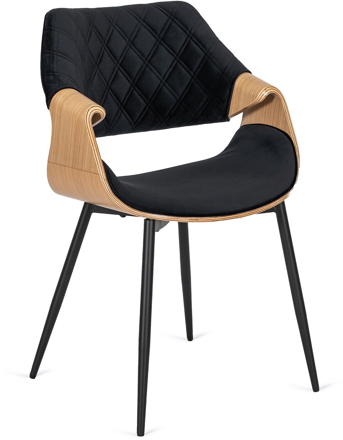 Mebel Elite Dakota - Eetkamerstoel - Zwart fluweel - Goudkleurig eikenhout - Industriële stijl Zwart;Goudkleurig eiken