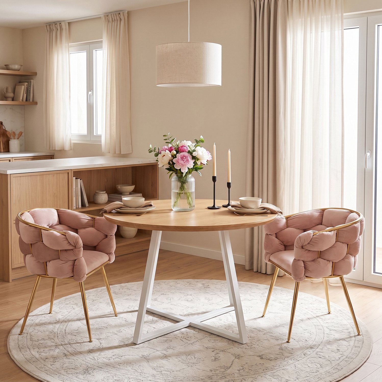 DESMIU Fauteuil 56 Bij 73 Bij 75 Cm - Set Van 2 Met Fluwelen Bekleding En Gouden Metalen Poten - Woonkamer En Slaapkamer - Roze