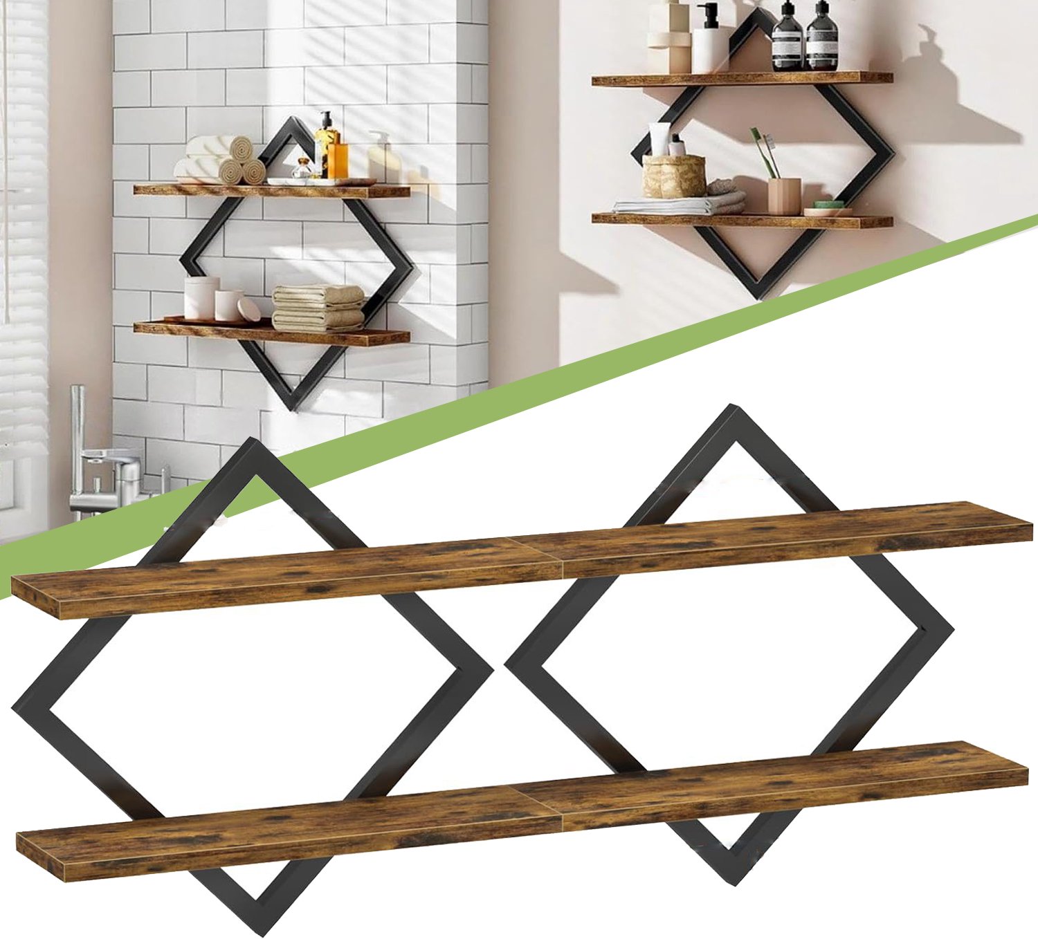 Zwevende Planken - Set Van 2 Wandplanken - Hangende Planken Met 2 Niveaus - Wandplankenset - Voor Woonkamer Slaapkamer