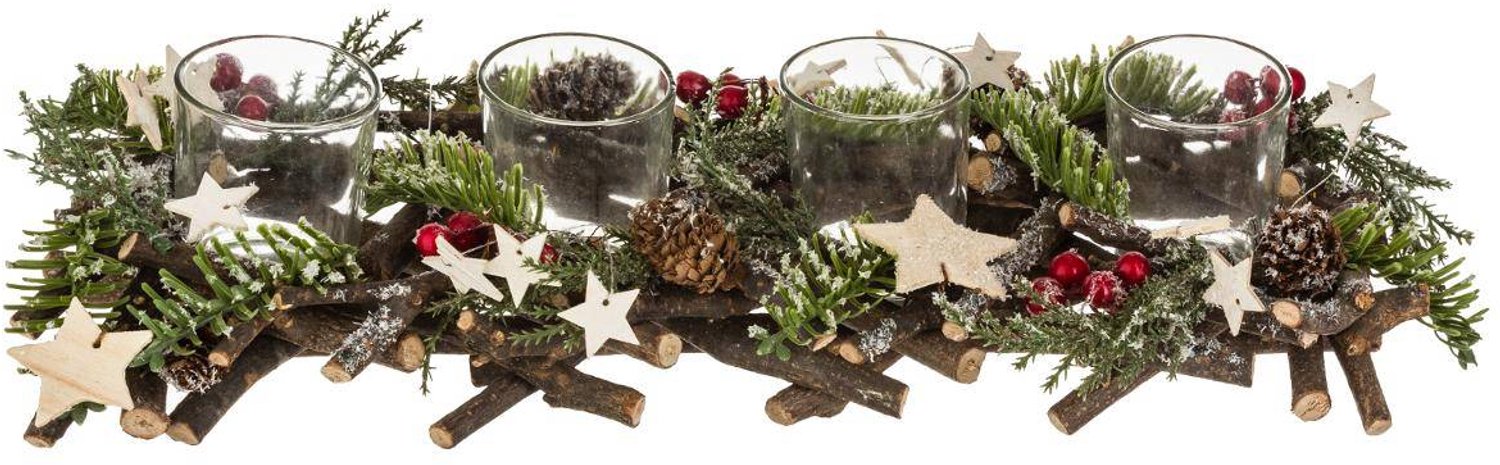 Feeric lights & Christmas Tafelversiering in de vorm van een kerstblok met 4 rode houten windlichten Marron
