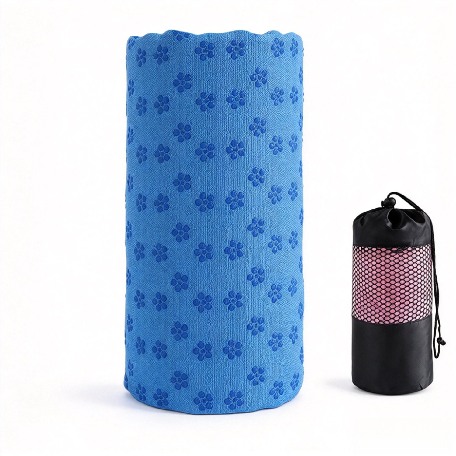 Yogahanddoek – Antislip yogahanddoek – Absorberend – Sneldrogend – Voorzien van siliconen antislipstippen – Inclusief opbergtas van mesh – Geschikt voor yoga, pilates, fitness (Blauw – 183 x 63 cm)