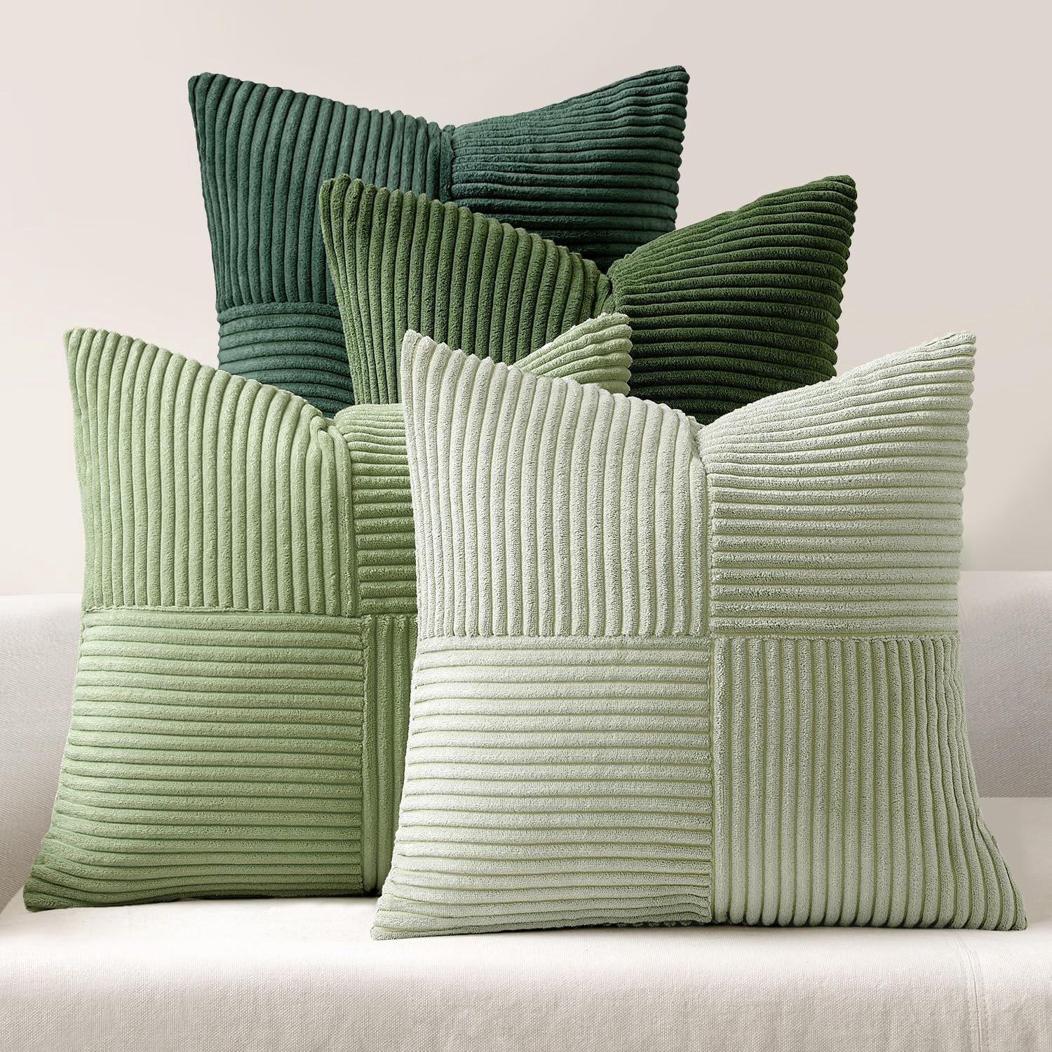 FLITI Kussenhoes - ribfluweel patchwork - voor sofa en bank - kussenhoes - voor thuisgebruik - groen patchwork - 40x40 cm - 4 stuk