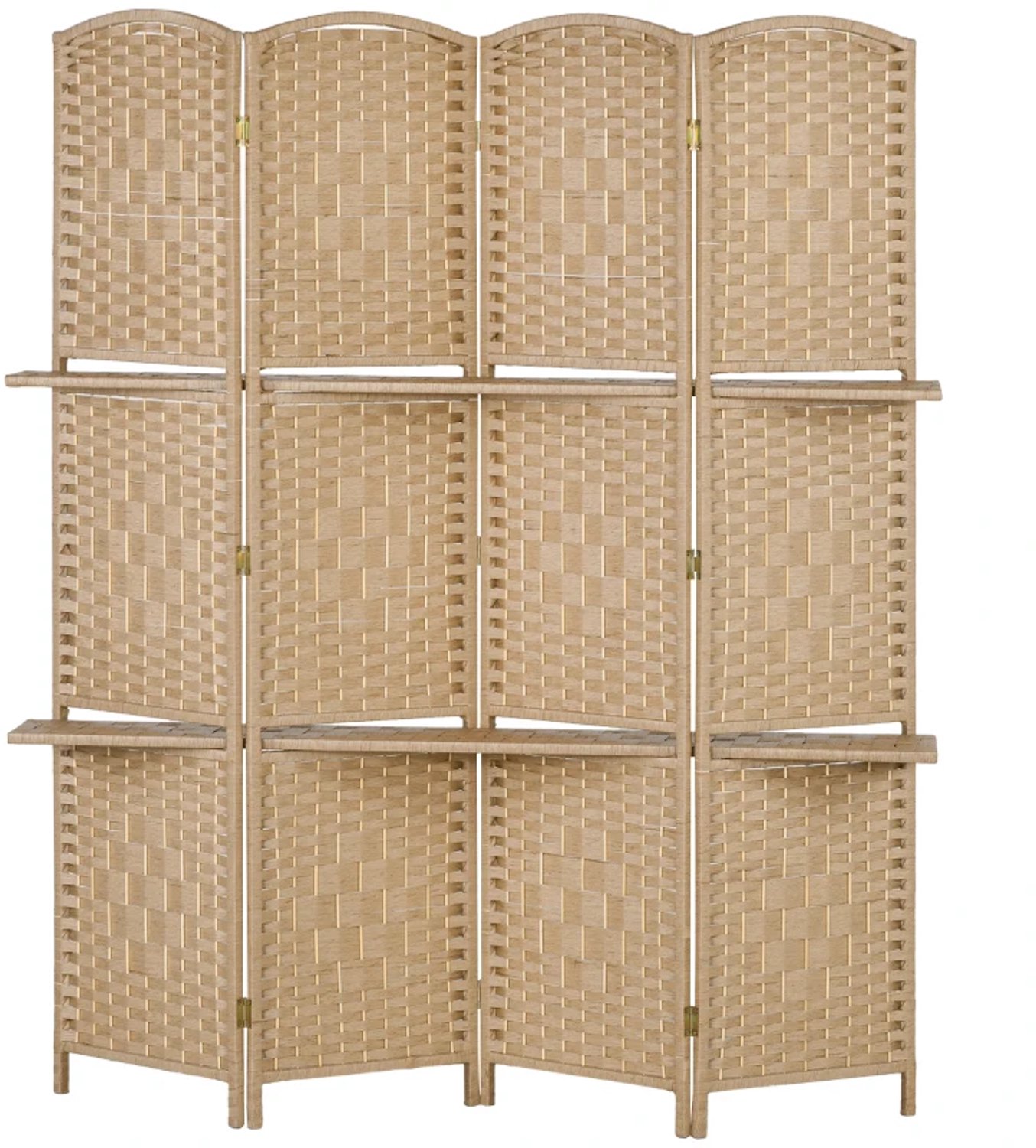 ZYLARO Scheidingswand - 4-delig - 160 x 170 cm - Opvouwbaar - 2 planken - Natuurlijk hout