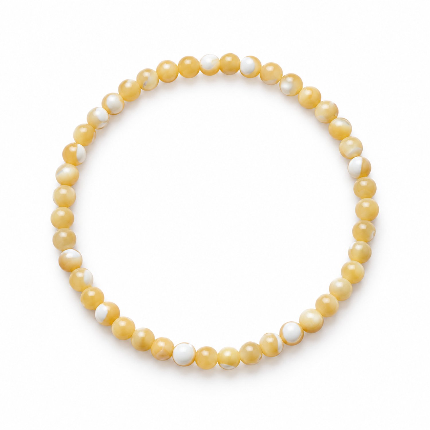 Gele Schelp Armband 17 cm – 4 mm Kralen – Natuurlijke Schelp Armband – Geel –Elastische Armband Dames en Heren - Natuursteen – Armband met kleine kralen – Fijne armband - Schelp Armband - Gele Schelp – Schelp - Gele Schelp Armband