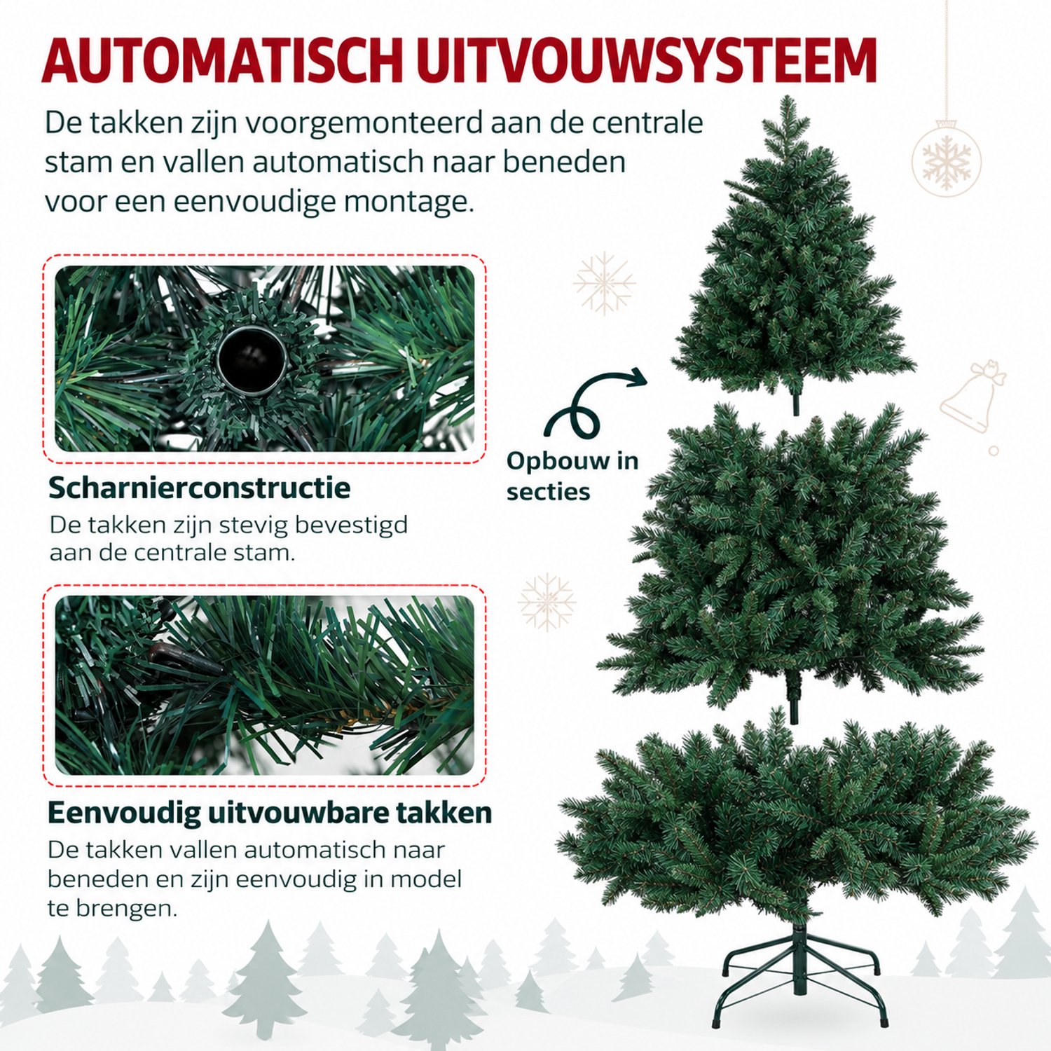 Delightness Kerstboom - Kunst Boom - Decoratie - Kerst - Nep Boom - Feestdagen - Kunststof - 1061 Takken - 102X102X180 Cm - Groen – foto 6
