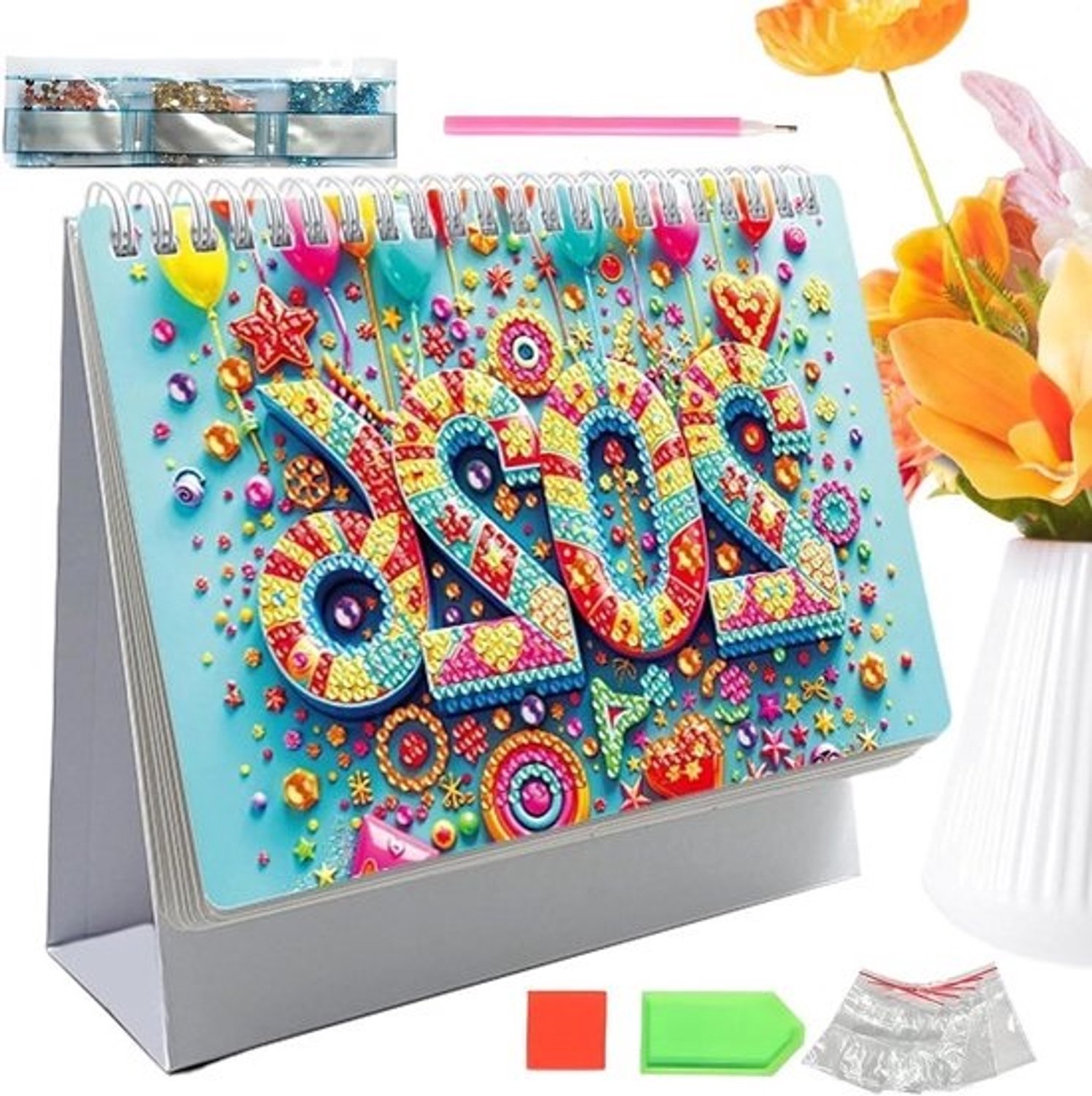 Maandkalender 2026 - Jaarkalender en Tafelkalender - Afspraken Plannen - Edelsteenkunst - 19.5 x 17 cm - Multicolor