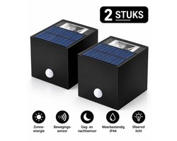 Solar Wandlamp 2 Stuks – Cube Buitenlamp met Bewegingssensor – Up & Downlight – Buitenverlichting op Zonne-Energie